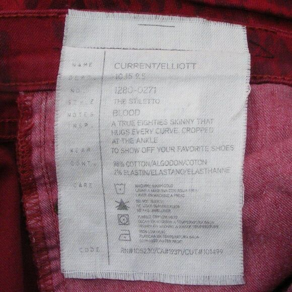 CURRENT/ELLIOT Jeans, 26, Stiletto/Ankle, Leopard, Blood/Red, Low Rise - Picture 13 of 13